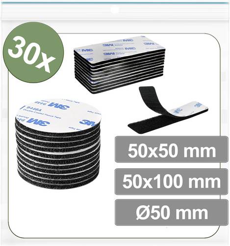 Quadrios 25CA668 Klettpunkte zum Aufkleben Haft- und Flauschteil (Ø x L) 50mm x 50mm Schwarz 30St.