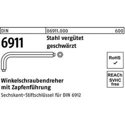 Schraubenzieher, Winkelschraubendreher DIN 6911 6-kant m.Zapfen SW 22 M 30 Stahl vergütet geschwärzt (6-Kant)