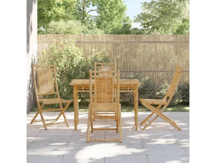 HEFZGDB 5-TLG. Garten-Essgruppe Bambus Klappstühle Klapptisch Set Outdoor Möbel Modern Elegant Langlebig Wasserdicht Strapazierfähig Zusammenklappbar Stabile Tischplatte Bequeme