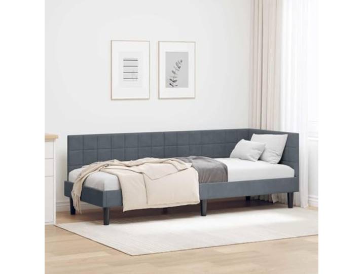 YUOTYRKTEJRSG Stoffbezug Schlafcouch Eckbett 80x200 cm Dunkelgrau Eckbettgestell mit Kopfteil Dunkelgrau 80x200 cm Samt Sofa Bett L-Form mit Lattenrost Schlafsofa Gästebett Platzsparend