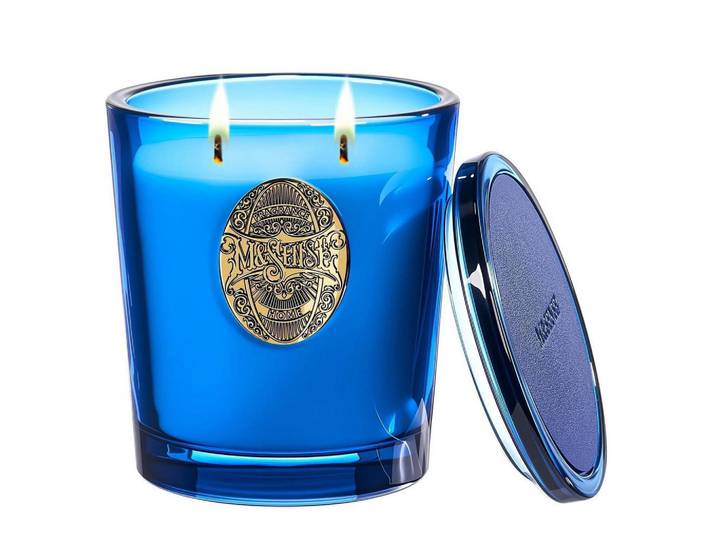 Duftkerze Sommernacht 560g 2-Docht Sojawachs 110 Stunden Brenndauer, Blau, Paraffin, 10 cm, Dekoration, Kerzen & Kerzenhalter, Duftkerzen