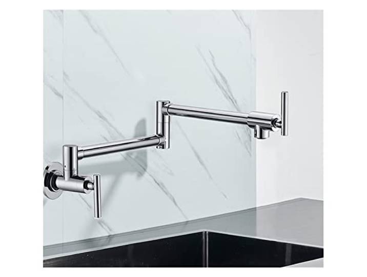 Küchenarmatur, Schwarz gedrehte Küchenspüle Kaltwasserhahn Wasserhahn aus massivem Messing Waschbecken Schwenkarmaturen Wandmontage Topffüller(Chrome Polish A)