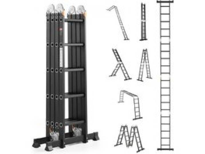VEVOR Échelle Pliante Polyvalente 7 en 1 Escabeau Télescopique Réglable avec Barre Équilibre, Hauteur de Portée 5,8 m, Charge 150 kg, Échelle Multifonction Cadre A 5 Marches, pour Extérieur Intérieur
