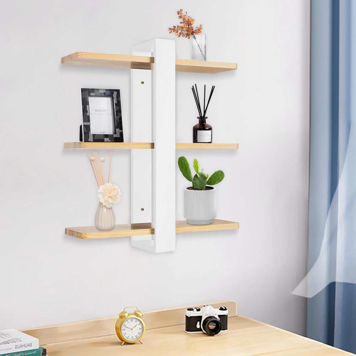 Drielaagse Houten Wandplank - Verstelbare Zwevende Plank voor Decoratie en Opslag