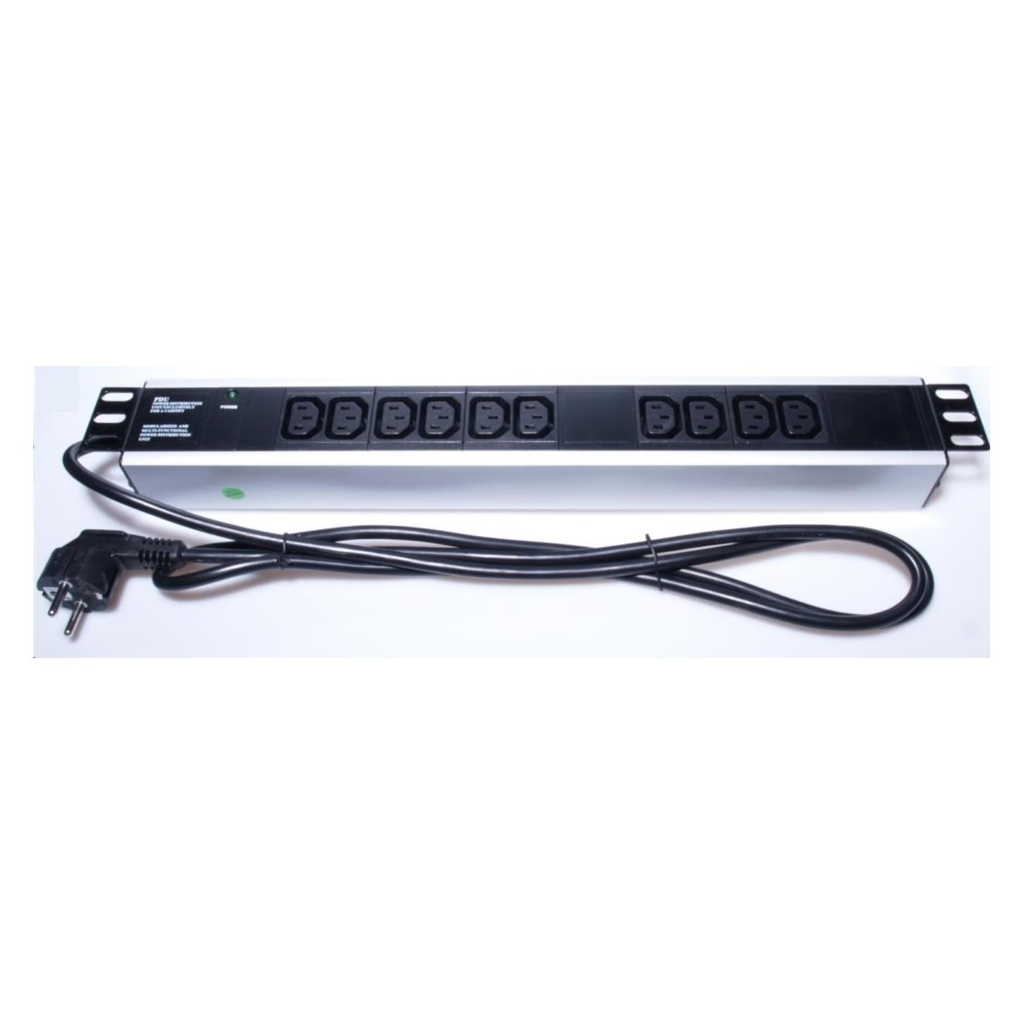 PremiumCord Power Panel für 19" Rack 1,5U, 10xIEC (C13), 2m Kabel (PDU-E15G10)