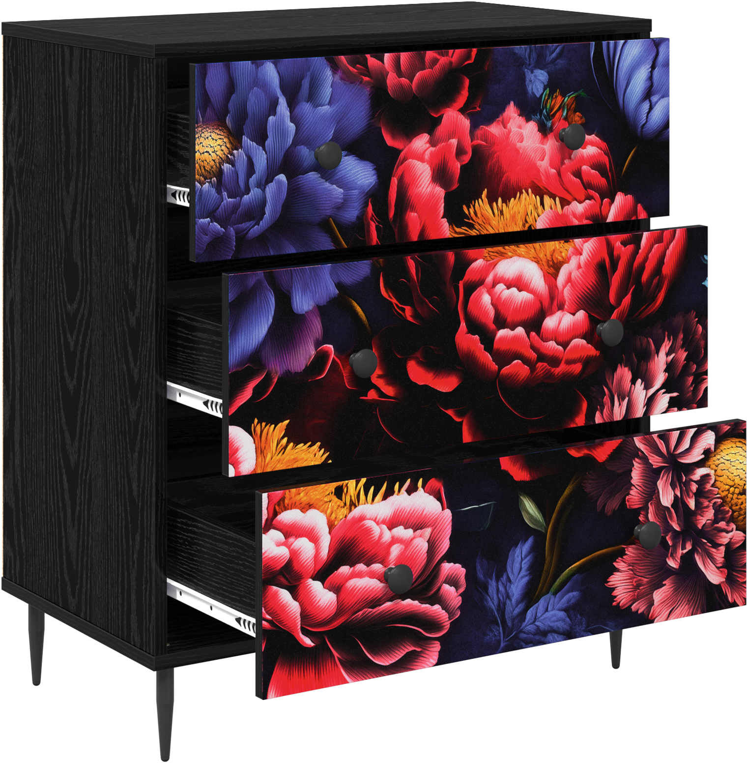 vidaXL Commode KIEL Imprimé de pivoine sombre 66 x 36,5 x 76 cm