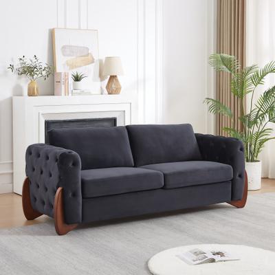 Loedds 84-Inch Velvet Sofa with Tufted Detail & Wood Legs & Wood Frame