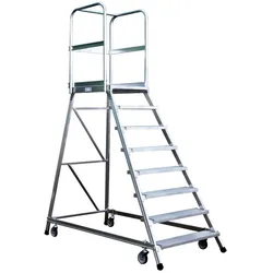 Iller Podestleiter fahrbar mit gefederten Lenkrollen Aluminium 4 Stufen