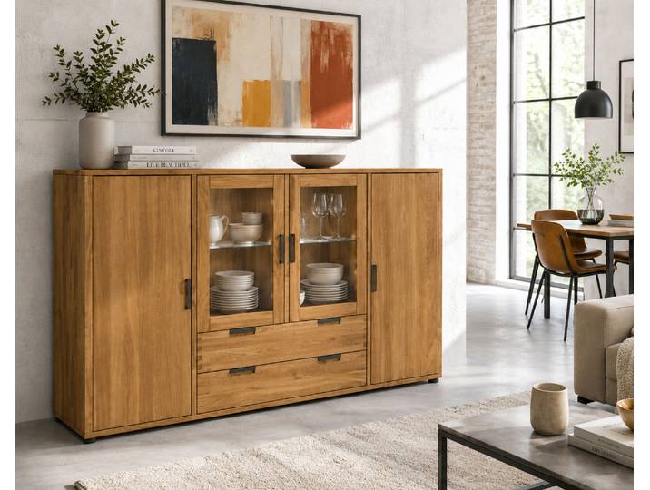 Highboard Mido 60416 in Wildeiche massiv – Montierte Lieferung – 3%-Vorkasse-Rabatt