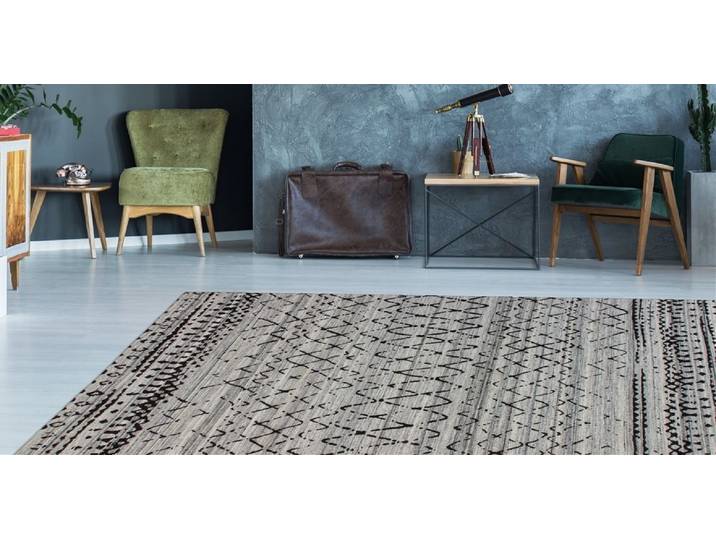 Teppich KAYOOM Phoenix 113 , beige (natur, grau), B:160cm H:6mm L:230cm, Wolle, Teppiche, Teppich, Dezenter Jacquard-Teppich, Flachflor, Aus pflegeleichten Materialien
