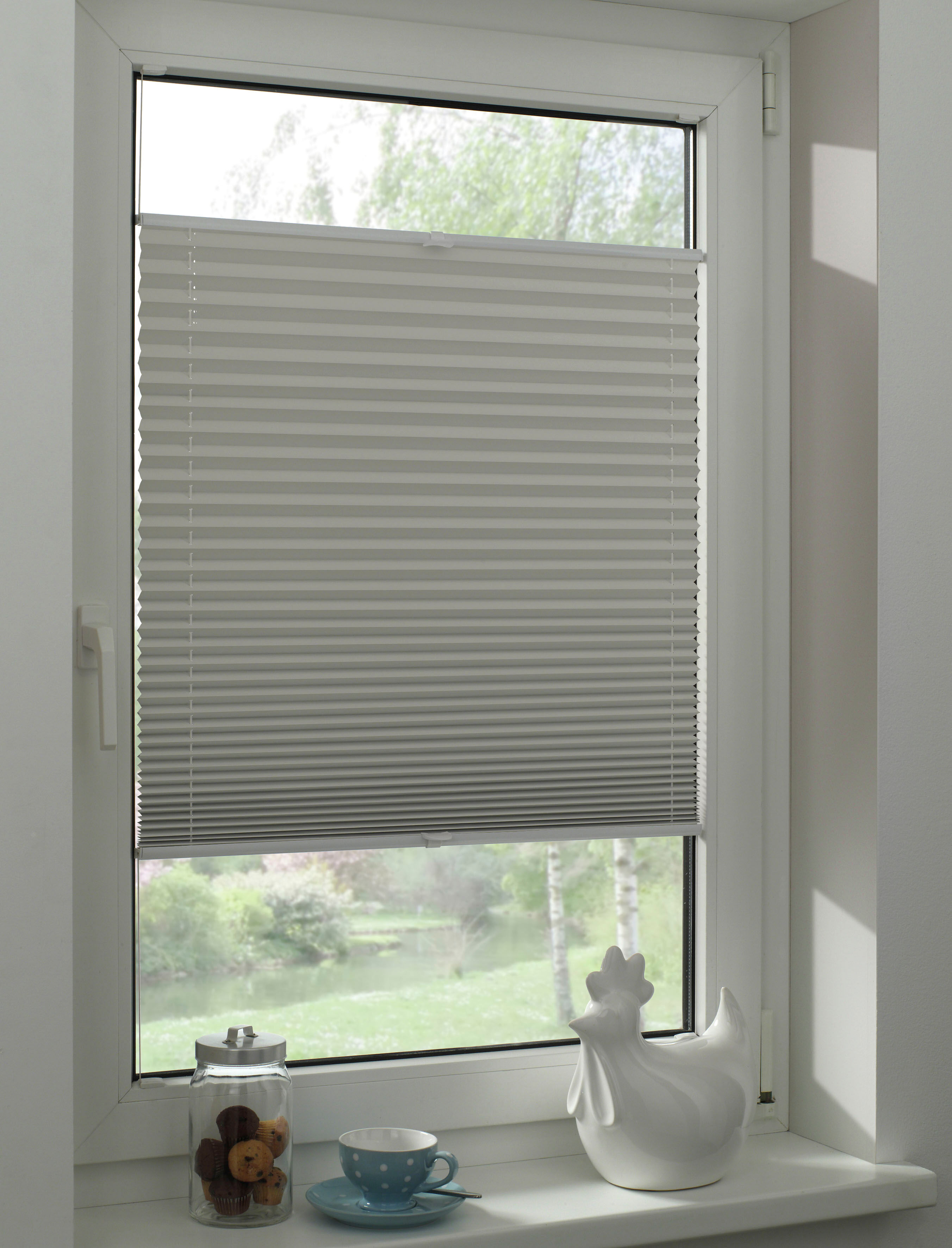 Plissee GARDINIA "Concept Thermo, mit Bohren, energiesparend, Innovative Technick", grau, B:75cm H:130cm, Obermaterial: 100% Polyester, Plissees, Plissee, verschraubt, Innovative Träger- und Montagetechnik grau 130cm, zweiseitig verschiebbar, 75cm