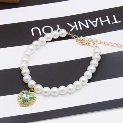 Inspired Living Pearl Elegance Adjustable Cat Collar Necklace For Kittens green s 20 25cm