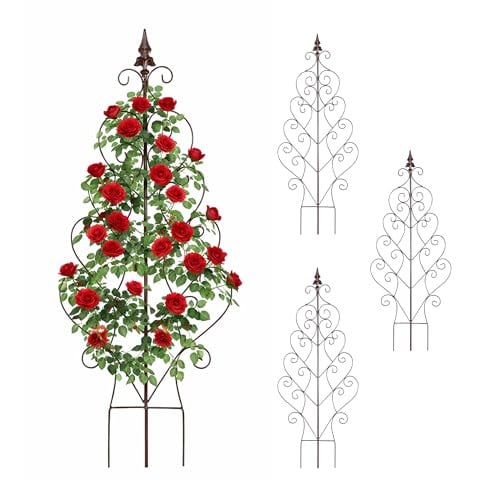 Relaxdays Klimrek voor planten, set van 4, Bruin, Metaal, H 100 x B 40 cm