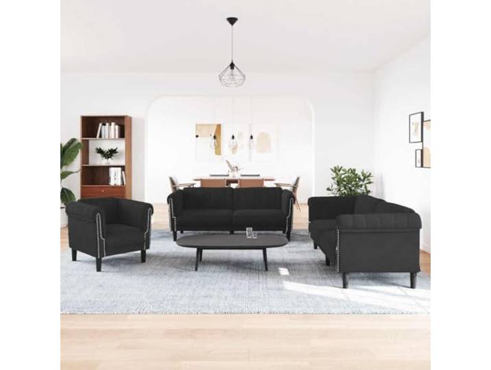 KTHLBRH 3-teiliges Sofaset aus schwarzem Samt Sessel, 2-Sitzer, 3-Sitzer, Schaumstoff, Massivholz, Belastung 110 kg