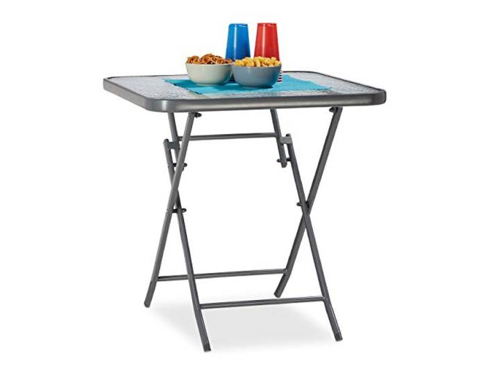 Relaxdays Balkontisch klappbar STRUK mit Ornament-Glasplatte, Bistrotisch für Garten & Balkon, eckig, 70 x 70 cm, grau