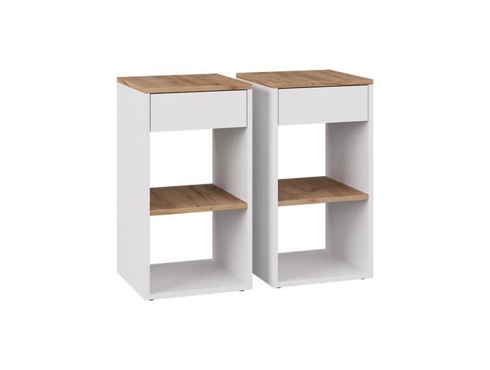Vicco Nachttisch Dany Weiß/Goldkraft Eiche 2er Set, Weiß, Eichefarben, Holzwerkstoff, 1 Fächer, 1 Schubladen, Rechteckig, 35x65x35 cm, Schlafzimmer, Nachttische