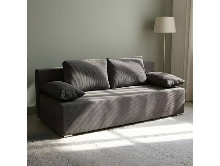 bonni24 Lunera Prima 2 Schlafsofa aus Cord, 3-Sitzer mit Bettkasten und Schlaffunktion, Bonellfederung, Liegefläche 140 × 195 cm, Graphitgrau