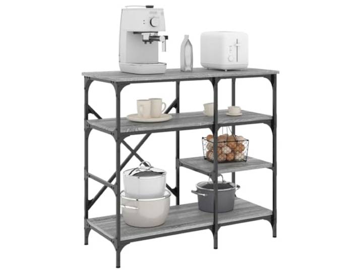 FMPGJLYH Küchenregal - Bäckerregal aus Holzwerkstoff & Metall - Grau Platzsparendes Design, Inklusive Wandhalterung, Verstellbare Standfüße