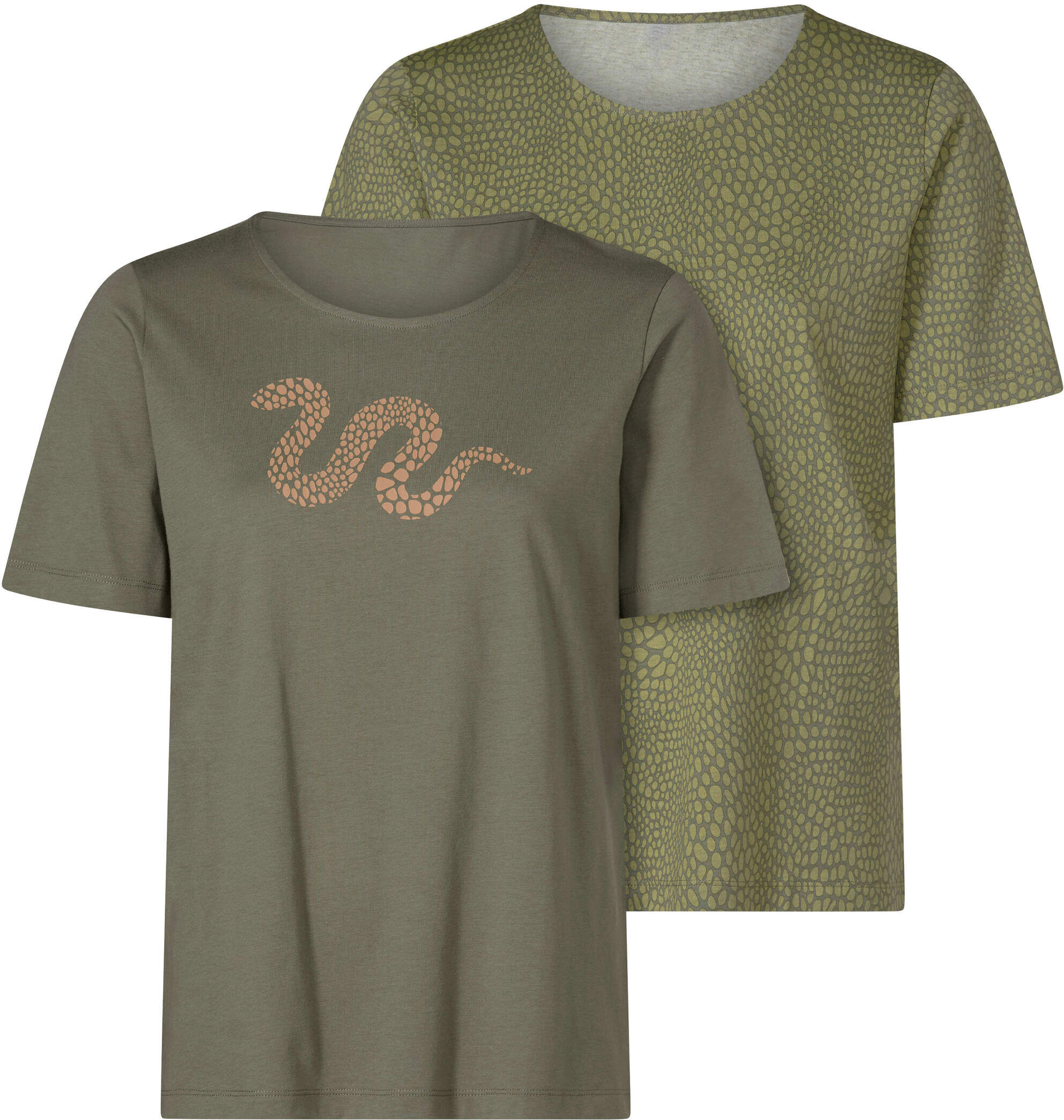 Sieh An! T-Shirt SIEH AN "Doppelpack Shirts Doppelpack Shirts", Damen, Gr. 54, khaki, khaki, schilf, bedruckt, Basic, Rundhals, Shirts T-Shirt