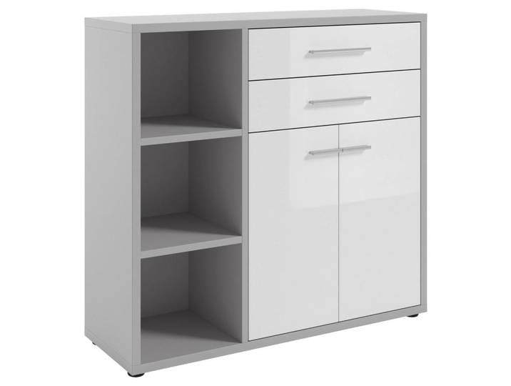 Novel Kommode Texas, Weiß, Hellgrau, Kunststoff, 3 Fächer, 2 Schublade(n) Schubladen, 116.5x110x40 cm, Beimöbel erhältlich, stehend, Wohnzimmer, Kommoden & Sideboards, Kommoden