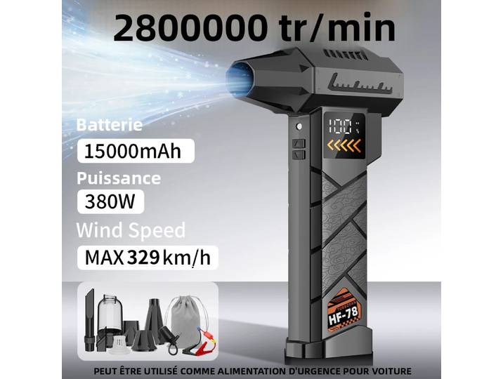 Souffleur à jet 2800000 tr/min, super puissant, pression d'air électrique, aspirateur sans fil/alimentation de secours pour voiture