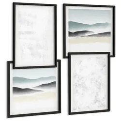 BILDER SET 4er Set - 50x50 cm & 40x60 cm Schwarzer Rahmen - Weiße Flecken auf Leinwandhintergrund