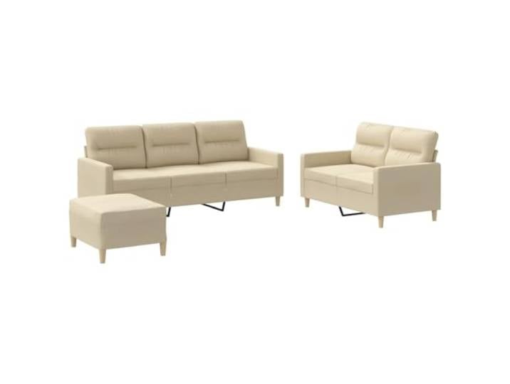 Todiikf 3-TLG. Sofagarnitur mit Hocker Creme Stoff Couch Set Wohnzimmer Bequeme Polstergarnitur aus atmungsaktivem Stoff mit robustem Metallgestell für Ihr Wohnzimmer.