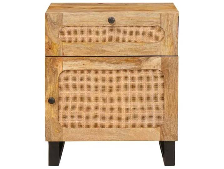 KTHLBRH Nachttisch aus Massivholz, Mango, Natur, 50 x 33 x 60 cm 1 Schublade, Scharniertür, großer Raum, vielseitiges Design für Zimmer