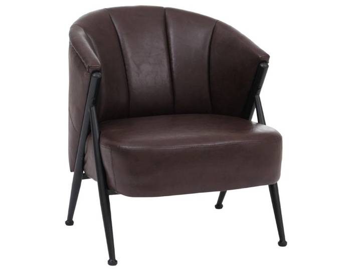 Fauteuil HWC-P30 fauteuil rembourré/cocktail/club Lounge Chair Vintage Retro Industrial Métal Simili cuir- marron foncé