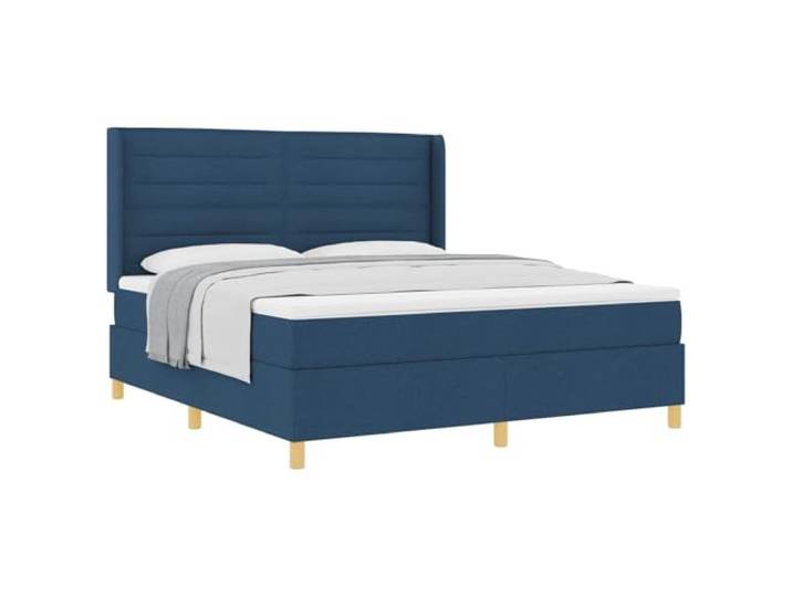 KKgypkn Boxspringbett mit Matratze und höhenverstellbarem Kopfteil, Blau, Stoff, 180 x 200 cm