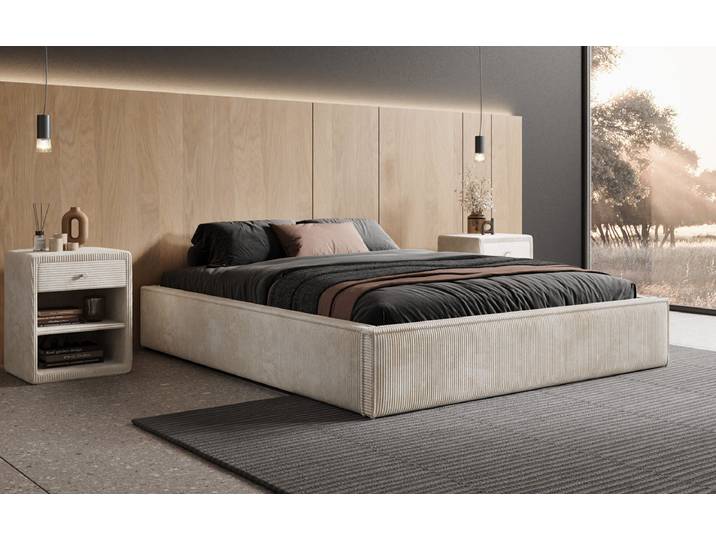 Designer Polsterbett Base mit Stauraum ohne Headboard in Cord - 140x200 - Grau - Luxusbetten24