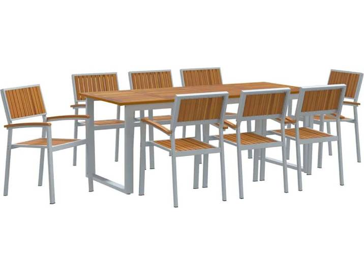 vidaXL Ensemble de jardin pour repas\, 9 pièces\, gris\, bois d'acacia massif