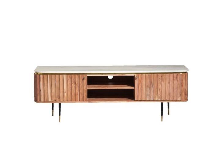 Meuble tv en bois d'acacia et marbre blanc Judith
