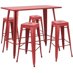 Oviala Business Garten-Stehtisch und 4 Hocker aus rotem Metall - Oviala