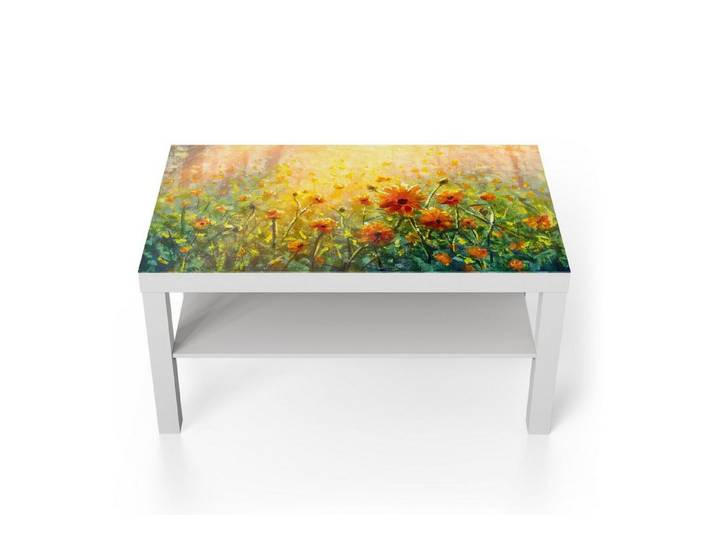 DEQORI Couchtisch 'Blumenwiese im Monet-Stil', Glas Beistelltisch Glastisch modern