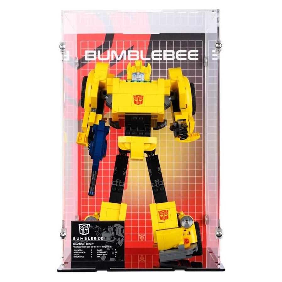 iDisplayit Acryl-Display für LEGO 10338 Transformers: Bumblebee (Mit Hintergrundbild & schwarzem Boden) (EC181830N-BLK-DP01)
