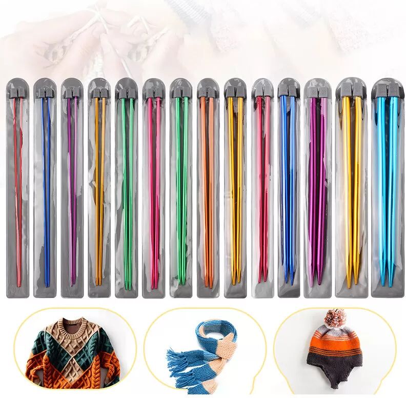 INF Ensemble de 14 paires d'aiguilles à tricoter colorées de 35 cm