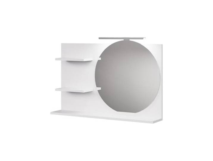 Vicco Spiegelregal Avena , Weiß, 80 x 50 cm LED-Beleuchtung · 3 Ablagefächer · Spiegel mit Ablagen · Runder Spiegel · Platz für Badaccessoires