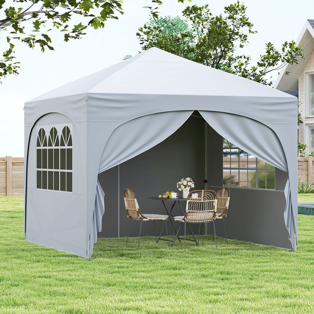 casart 300 x 300 cm Pop up Canopy Tent w/ 4 Removable Sidewall White