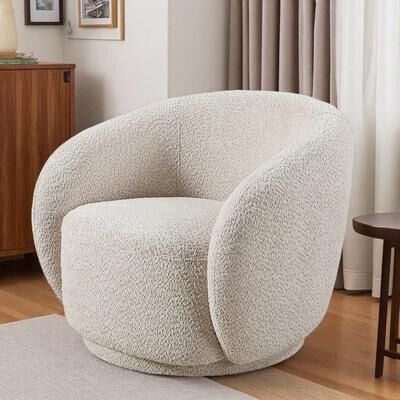 "33.07"" Boucle Swivel Barrel Chair with 360° Swivel Base and No Assembly"