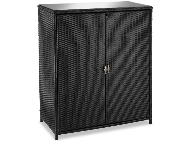 Rattan Gartenschrank Monza, Aluminiumgestell, 4 Fächer - schwarz