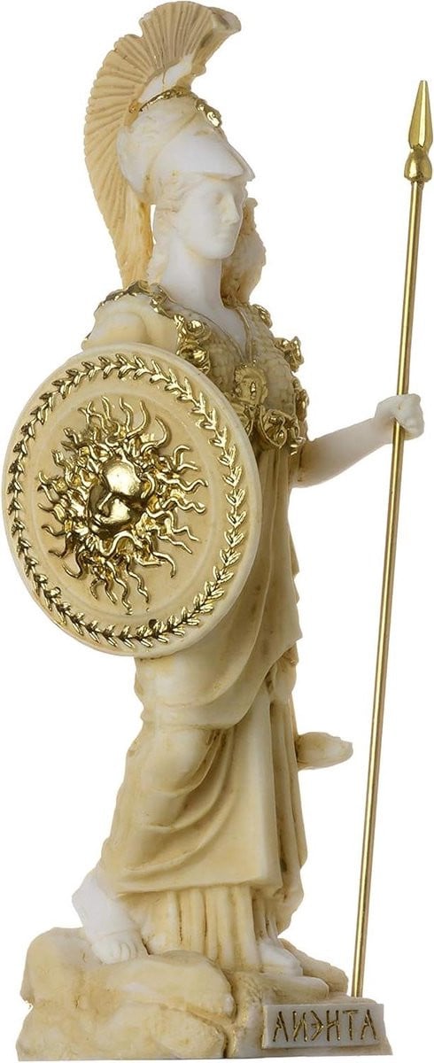 Griekse Godin Athena Standbeeld - Wit met goud - Hoogte: 17 cm