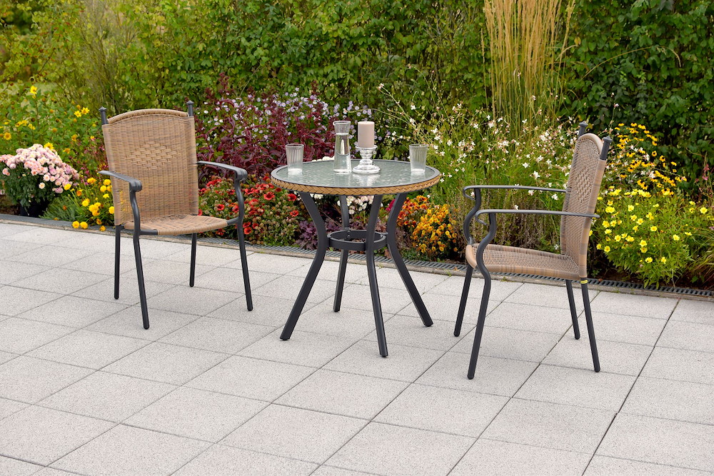 MERXXHANDELS Roma Set 3tlg natur 2 Sessel Tisch Ø 70cm Alu/Kunststoff 16946474
