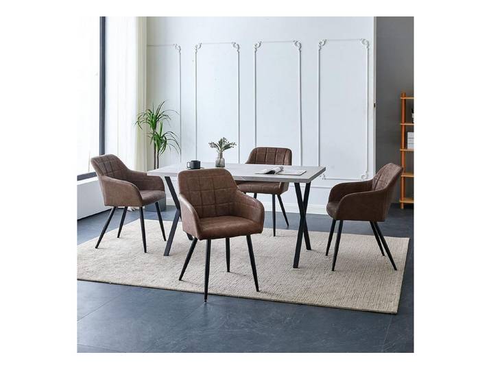 LuxusKollektion Esszimmerstuhl Esszimmerstühle 2er Set Kunstleder Armlehne Kunstleder Braun 2er Set