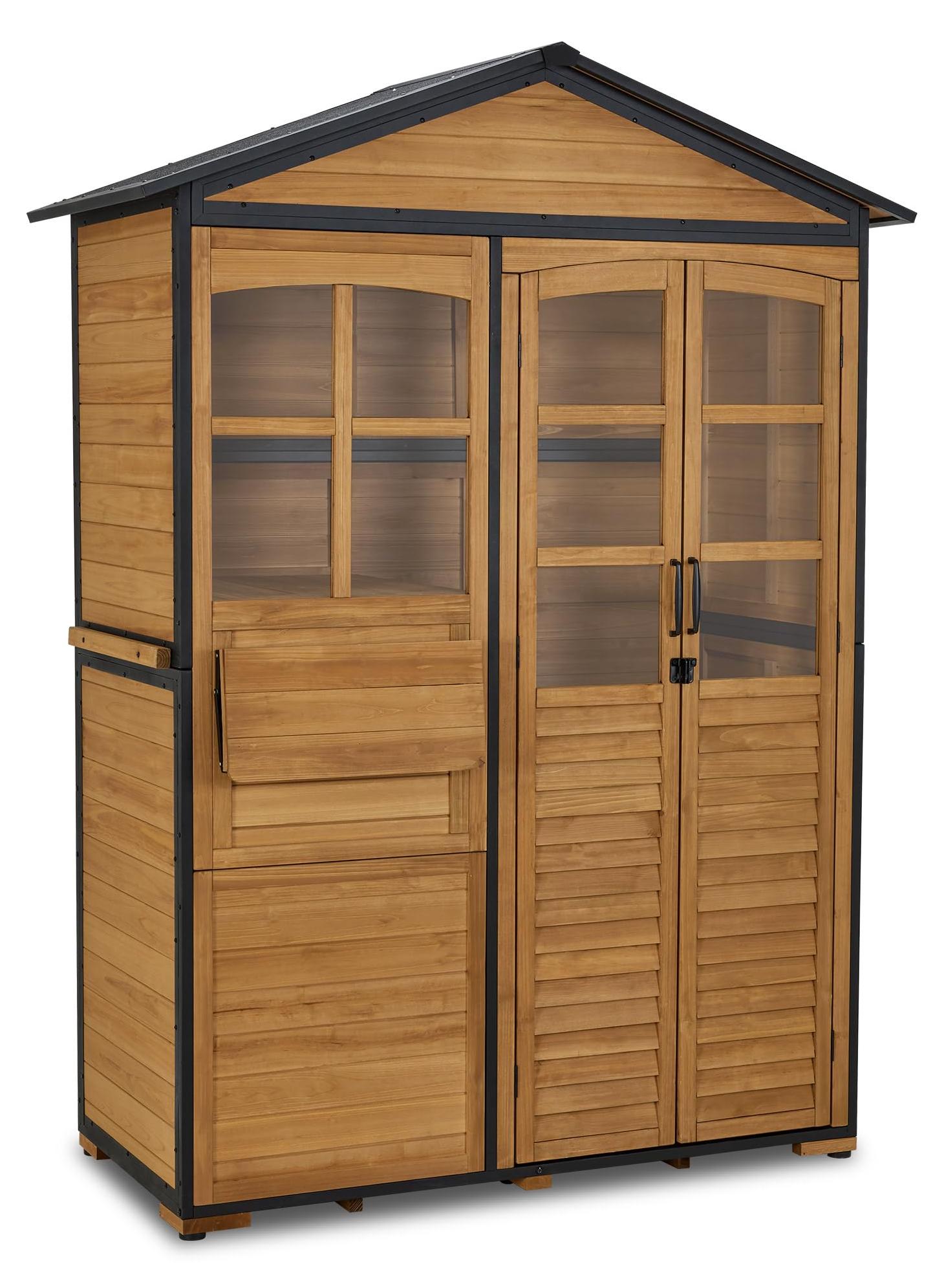 Holz-Gartenhaus, Naturfarben - 74 x 145 x 200 cm - Wasserabweisendes Metallgestell - Aufbewahrungsbox für den Außenbereich - Gartenhaus