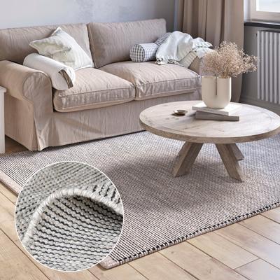 Wollteppich "Anisa, handgewebt", beige (creme, grau), B:60cm H:10mm L:90cm, Wolle, MYFLAIR MÖBEL & ACCESSOIRES, Teppiche, reine Wolle, meliert, Wendeteppich, auch in rund, Wohnzimmer