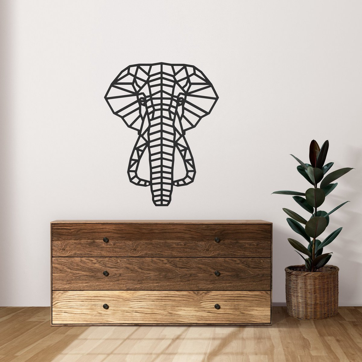 Wanddecoratie Geometrische Olifant Zwart