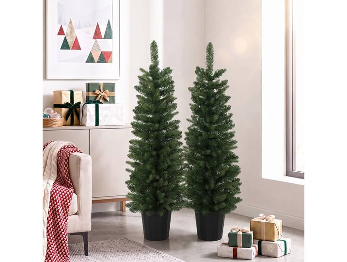 HOMCOM 2 Sapins Noël Artificiels 120cm Pot Ignifuge Vert