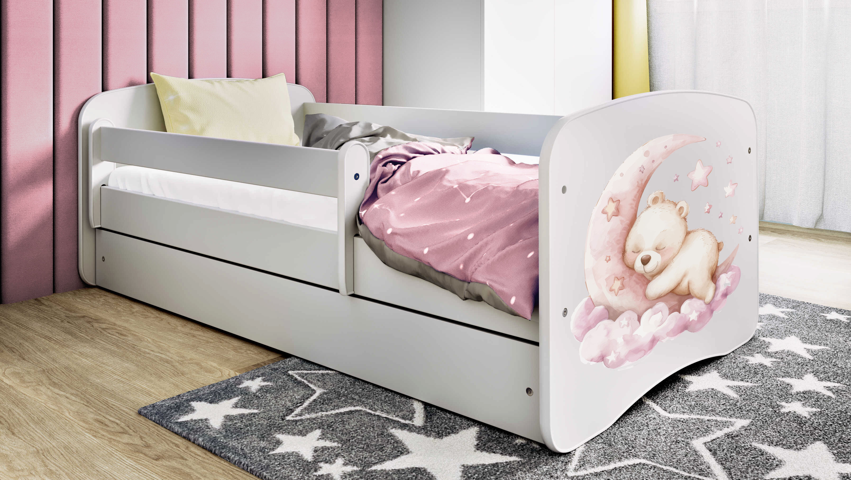 Kinderbett Jugendbett Schlafen 70x140, 80x160, 80x180 cm - Komplettset mit Schublade & Rausfallschutz