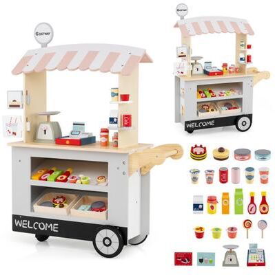 Costway Toy Cart Play Set with POS Machine and Lovely Scale-Grey